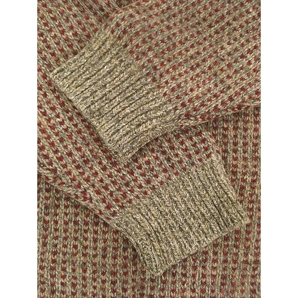 古着 00s LL Bean カーキ×レッド バーズアイ ヘビー ウール ニット