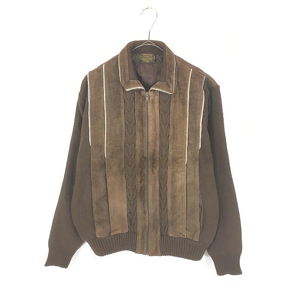 古着 80s Sweater Emporium ニット コンビ 本革 スエード レザー