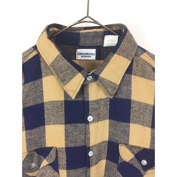 Oshkoshブルーチェック厚手フランネルジャケットLヘビーネル古着USA 古着 80s USA製 Oshkosh B'gosh ブルー × ブラウン ブロック チェック