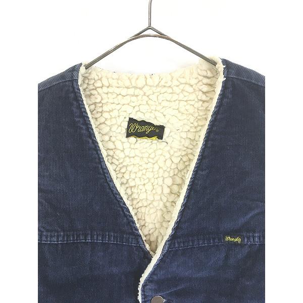 古着 70s USA製 Wrangler ネイビー コーデュロイ ボア ランチ ベスト M 