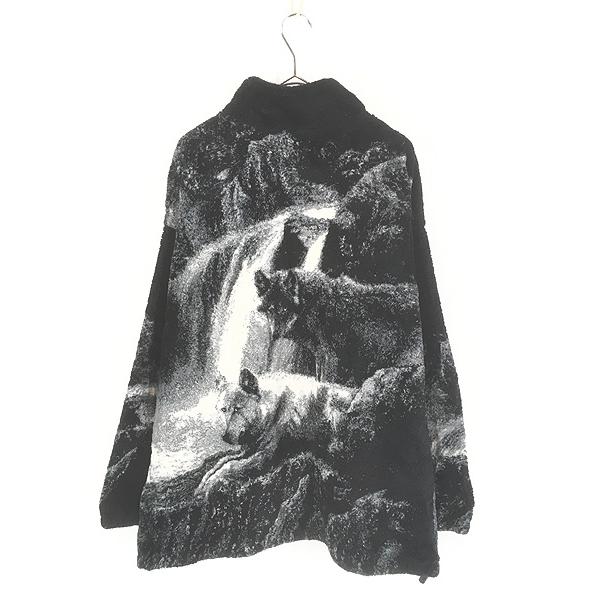 【希少】ブラックマウンテン ウルフ 総柄 オーバーサイズ フリースジャケット M BLACK MOUNTAIN USA製 Jacquard Fleece Jacket / ブラックマウンテン