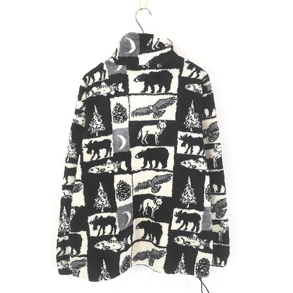 古着 90s USA製 OCEAN EAST ウルフ イーグル クマ ヘラジカ マルチ