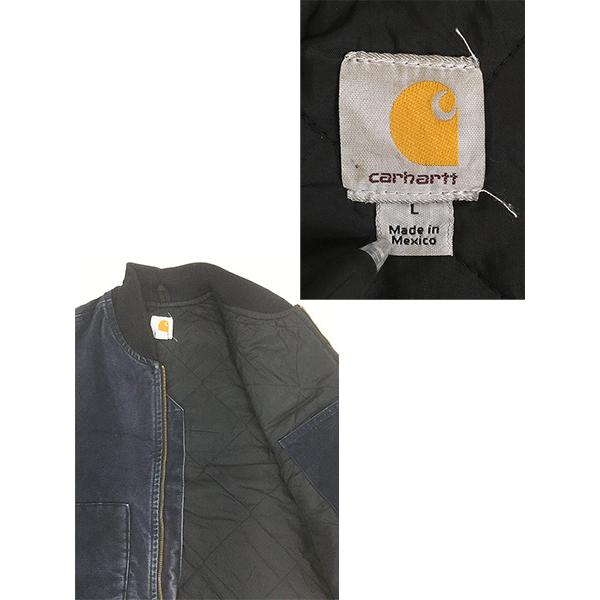 古着 10s Carhartt ネイビー ダック 首リブ パデット ベスト L : 古着