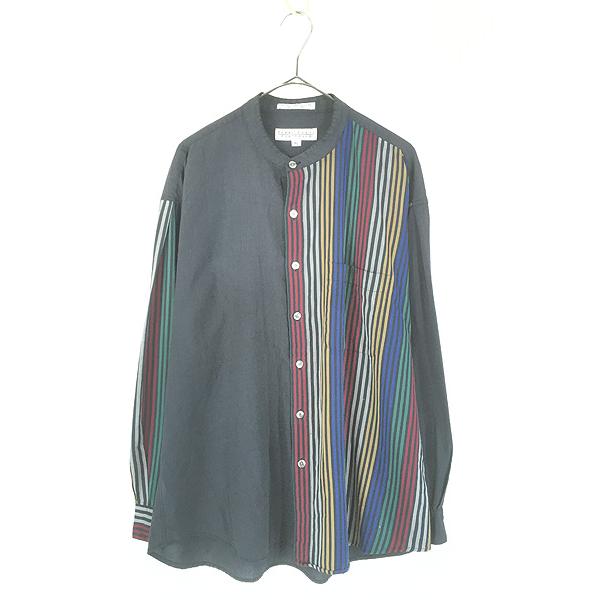 古着 90s PERRY ELLIS 図形 マルチ ストライプ コットン バンドカラー