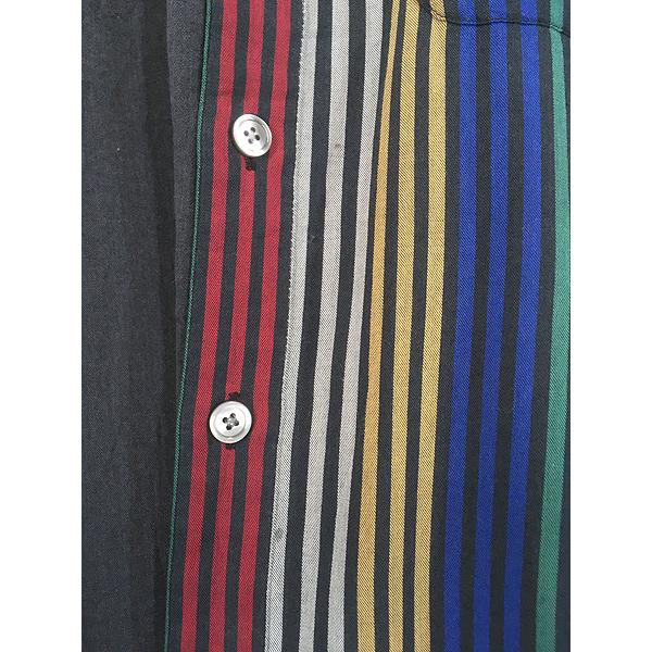 古着 90s PERRY ELLIS 図形 マルチ ストライプ コットン バンドカラー
