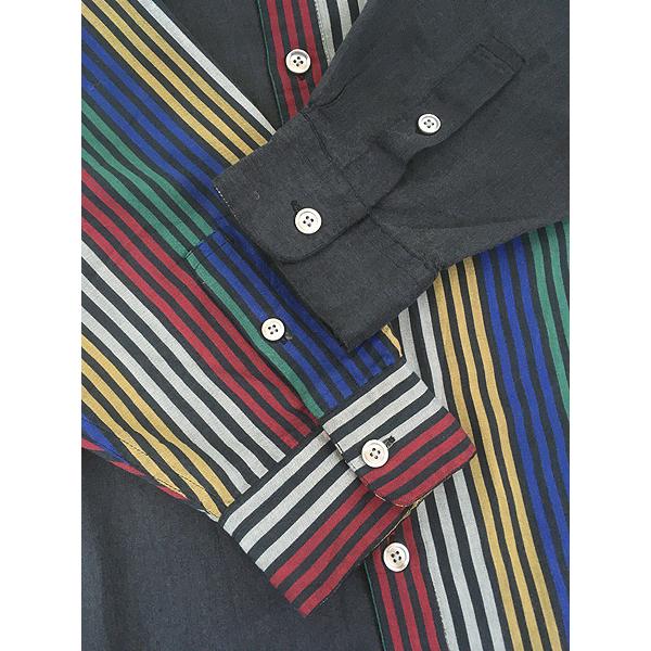 古着 90s PERRY ELLIS 図形 マルチ ストライプ コットン バンドカラー