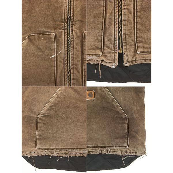古着 00s Carhartt DKB ダークブラウン ダック 首リブ パデット ベスト
