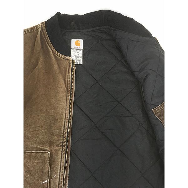 古着 00s Carhartt DKB ダークブラウン ダック 首リブ パデット ベスト