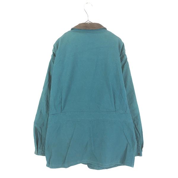 USA製 WoolRich レザー襟 ブルー ハンティング カバーオール 古着 90s USA製 WoolRich 本革 レザー襟 ブルー ダック ハンティング