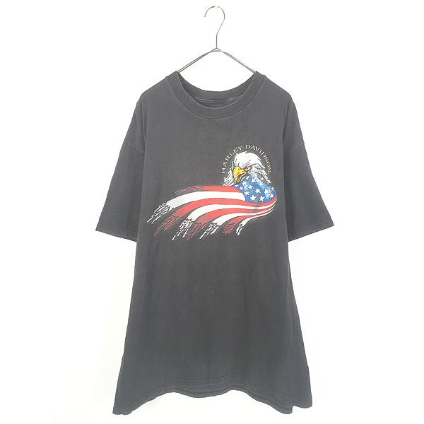 Harley Davidson ハーレー 90s Tシャツ イーグル 星条旗 古着 90s HARLEY DAVIDSON イーグル 星条旗 フラッグ Tシャツ XL位
