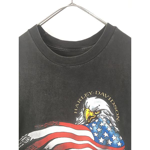 古着 90s HARLEY DAVIDSON イーグル 星条旗 フラッグ Tシャツ XL位
