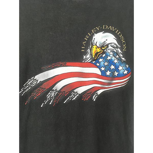 古着 90s HARLEY DAVIDSON イーグル 星条旗 フラッグ Tシャツ XL位