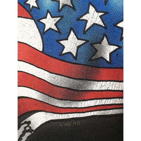古着 90s HARLEY DAVIDSON イーグル 星条旗 フラッグ Tシャツ XL位