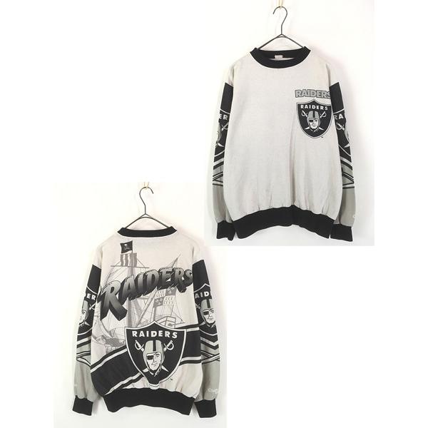 00s Hanes NFL RAIDERS スウェット　白レイダース 古着 90s USA製 NFL Oakland Raiders レイダース 豪華 4面プリント