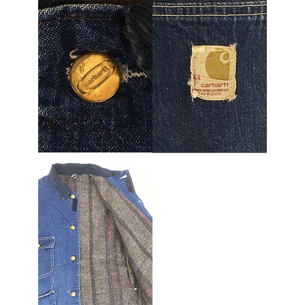 古着 70s USA製 Carhartt ストライプ ブランケット ライナー 濃紺