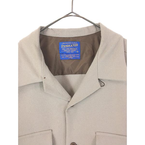古着 90s- Pendleton ベージュ ソリッド 開襟 ボックス ウール ボード
