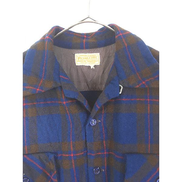 古着 40s Pendleton 好配色 ブルー×ブラウン×レッド チェック 開襟