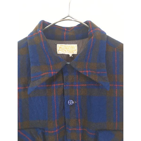 古着 40s Pendleton 好配色 ブルー×ブラウン×レッド チェック 開襟