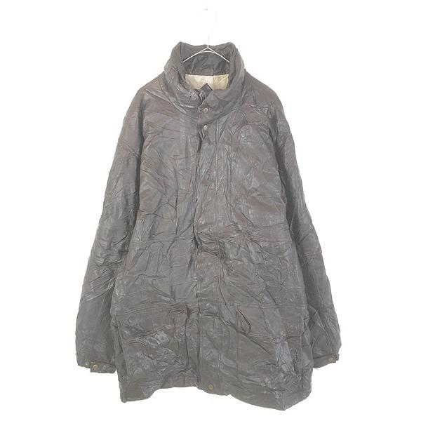 古着 80s Eddie Bauer 比翼 本革 レザー グース ダウン コート ミドル 