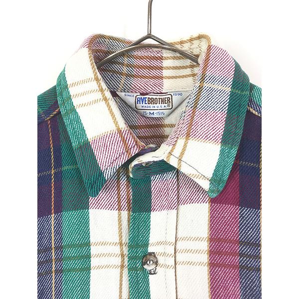 古着 80s USA製 FIVE BROTHER カラフル チェック ヘビー フランネル