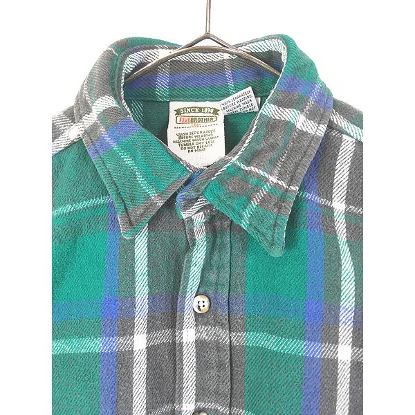 古着 90s FIVE BROTHER グリーン チェック ヘビー フランネル シャツ