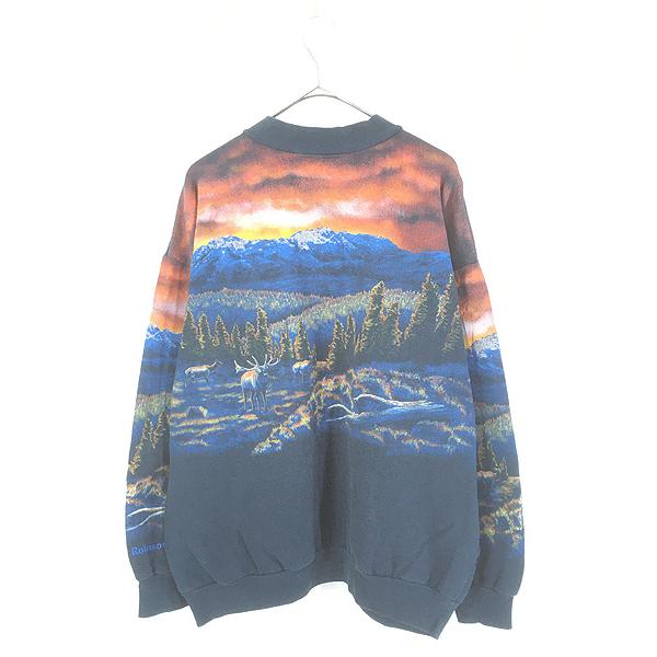 古着 90s USA製 Art Unlimited シカ アニマル 総柄 ポケット付