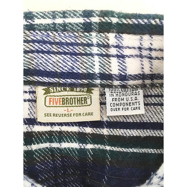 古着 90s FIVE BROTHER ブルー チェック ヘビー フランネル コットン