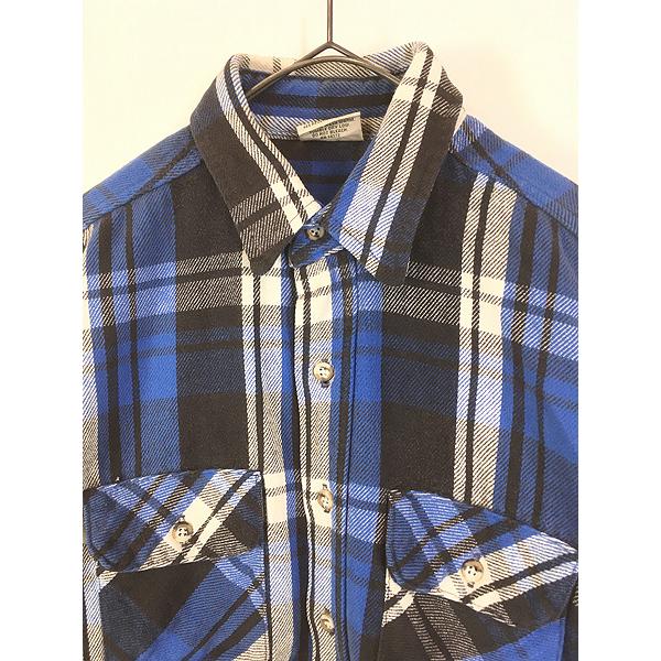 【90s】FIVE BROTHER ヘビーネルシャツ USA製 青 Lサイズ 古着 90s USA製 FIVE BROTHER ブルー × ブラック チェック ヘビー