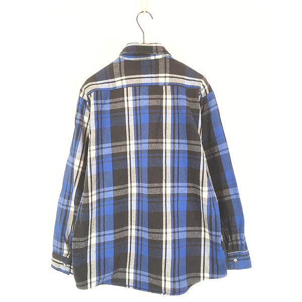 【90s】FIVE BROTHER ヘビーネルシャツ USA製 青 Lサイズ 古着 90s USA製 FIVE BROTHER ブルー × ブラック チェック ヘビー