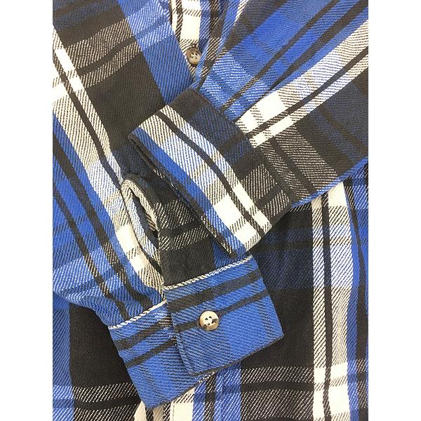 古着 90s USA製 FIVE BROTHER ブルー × ブラック チェック ヘビー