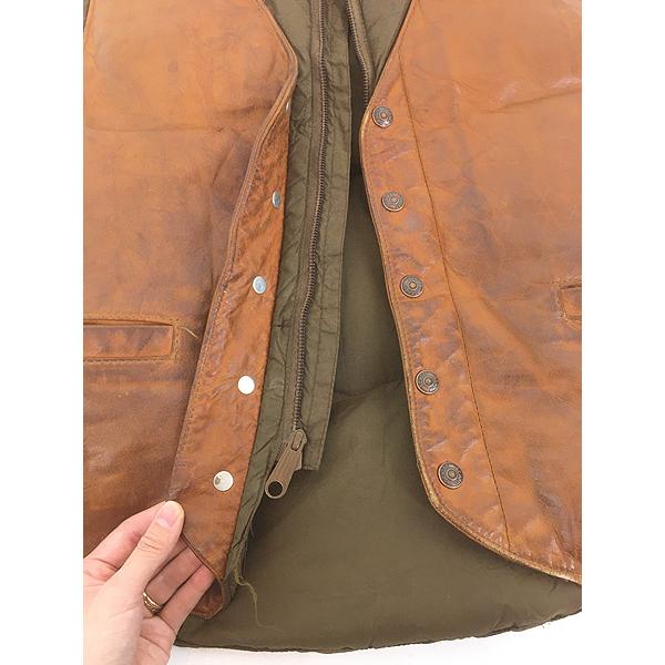 古着 70s Schott 本革 レザー × ナイロン グースダウン ベスト 46 