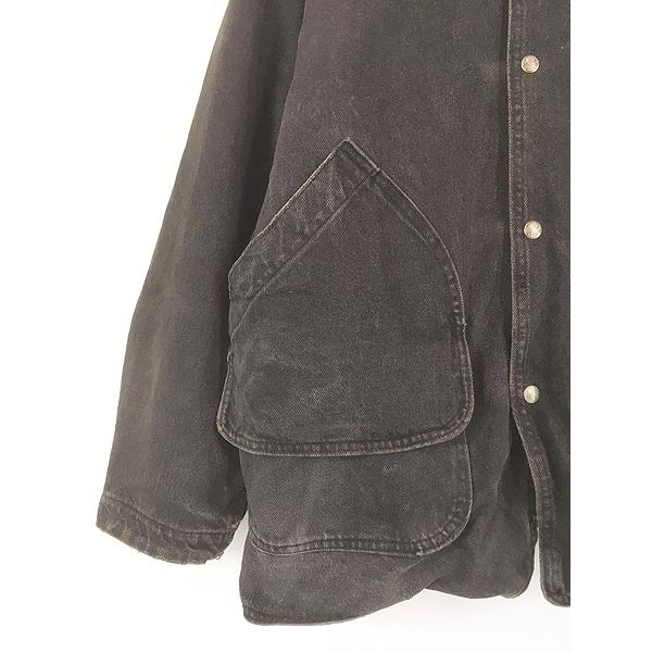 古着 90s USA製 WoolRich 本革 レザー襟 ブラック デニム ハンティング