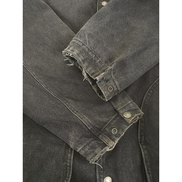 古着 90s USA製 WoolRich 本革 レザー襟 ブラック デニム ハンティング