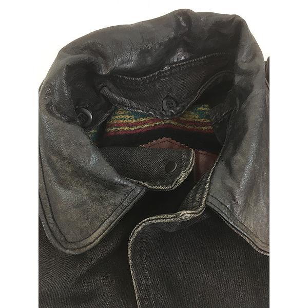 古着 90s USA製 WoolRich 本革 レザー襟 ブラック デニム ハンティング