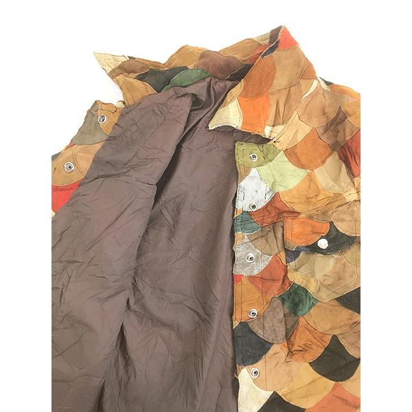 レディース 古着 70s 鱗 モチーフ パッチワーク 本革 スエード レザー