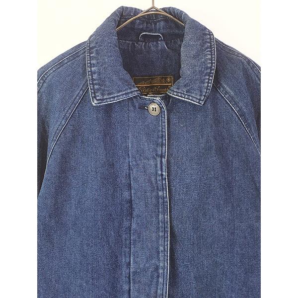 レディース 古着 80s Eddie Bauer 比翼 濃紺 デニム ステンカラー 