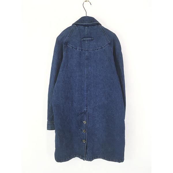 レディース 古着 80s Eddie Bauer 比翼 濃紺 デニム ステンカラー 