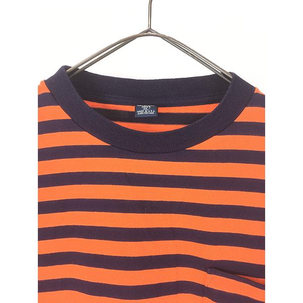 古着 90s USA製 LANDS' END オレンジ×ブラック ボーダー 100% コットン