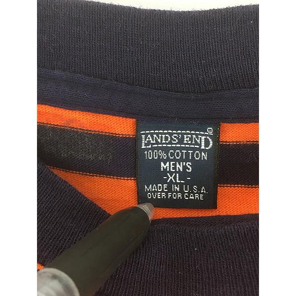 古着 90s USA製 LANDS' END オレンジ×ブラック ボーダー 100% コットン