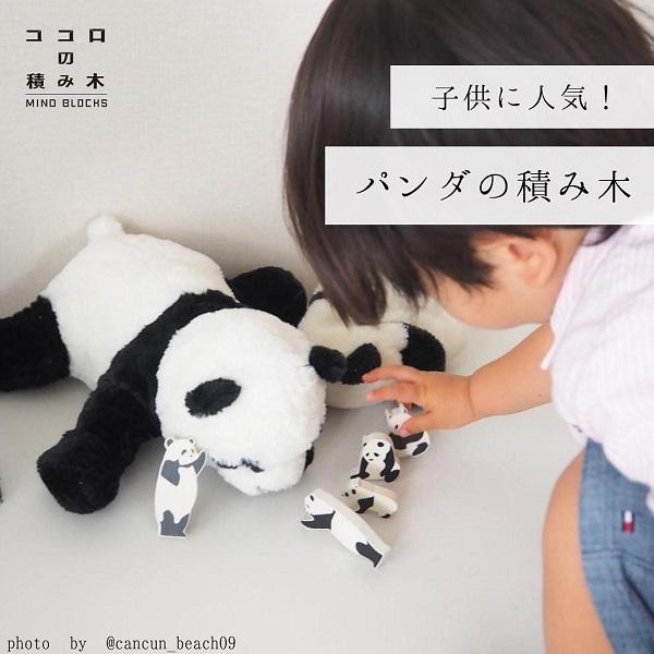 木のおもちゃ　パンダ親子2体セット 在庫あり ココロの積み木 パンダ 木 木製 知育 脳トレ 頭の体操 つみき