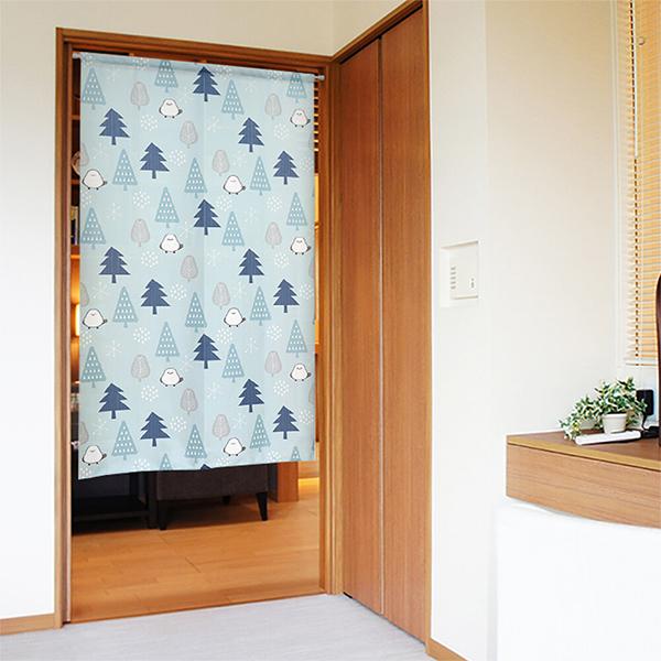 シマエナガ のれん「まんまるシマエナガ」85×150cm コスモ 雪の妖精