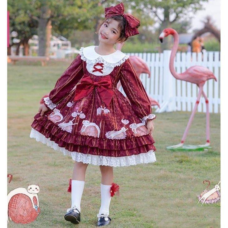 マーケット 子供服 ロリータワンピース 子ども 女の子 ロリータ服 長袖ドレス キャミソール 可愛い リボン スカラップワンピ コスプレ衣装 ダンス衣装 Praxisfrauendorf De