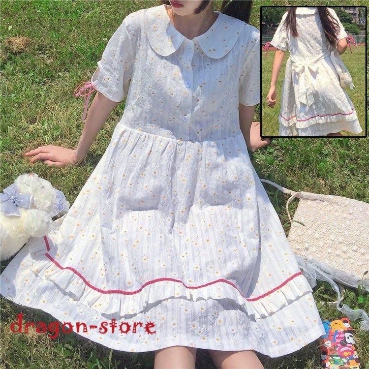 グランドセール ワンピース ガールズ半袖ワンピース ひなぎくちゃん刺繍柄可愛い半袖ワンピースセーラー服 森ガール系セーラー風夏日常ワンピース2枚 ワンピース 色 写真色 Www We Job Com
