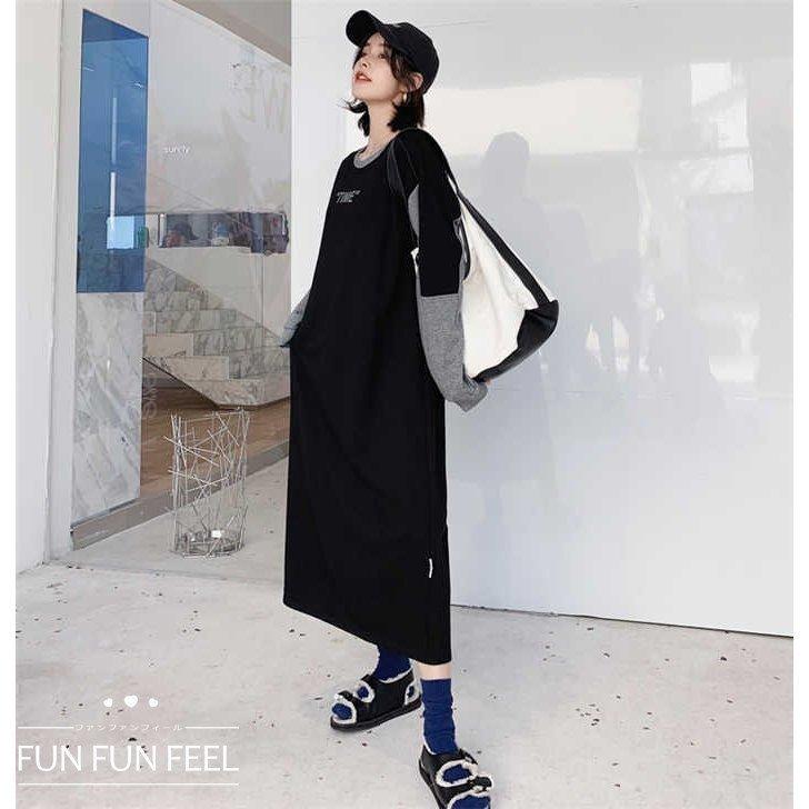 ワンピース ロングワンピース 裏起毛 スウェットパーカーワンピース ロングチュニック 体型カバー レディース ワンピース バイカラー 春 秋 冬 ネット限定