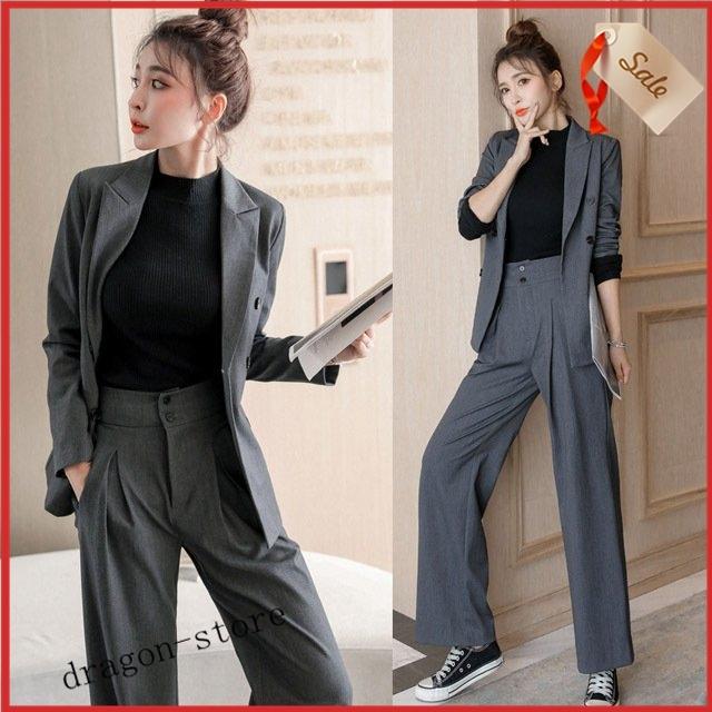 レディース スーツ グレー 代 30代 ワイドパンツ パンツスーツ カジュアル 体型カバー 着痩せ 春 秋 オシャレ パンツセットアップ Dragon Store Kitsud ドラゴンストア 通販 Yahoo ショッピング