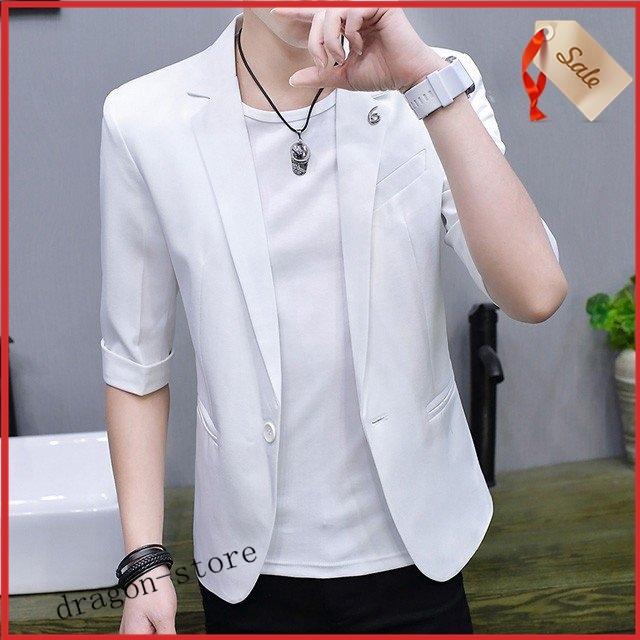 ファッション 白 ホワイト テーラードジャケット メンズ 薄手 サマー
