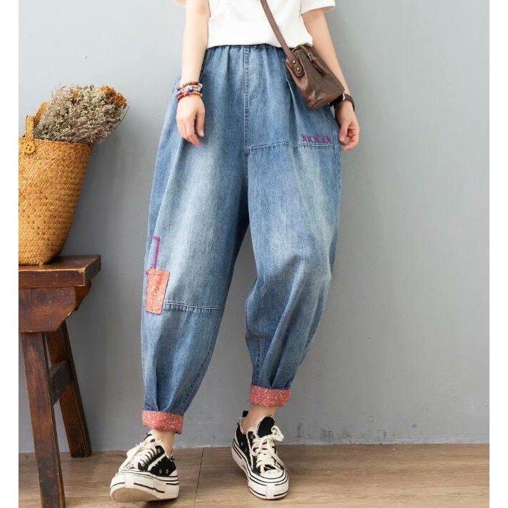 デニムパンツ レディース九分丈ジーパン デニムパンツ 春９分丈ジーンズ 夏 ロールアップ ボトムス 森ガール風 ズボン 刺繍パンツ ジーンズ 全店二点 超特価sale開催