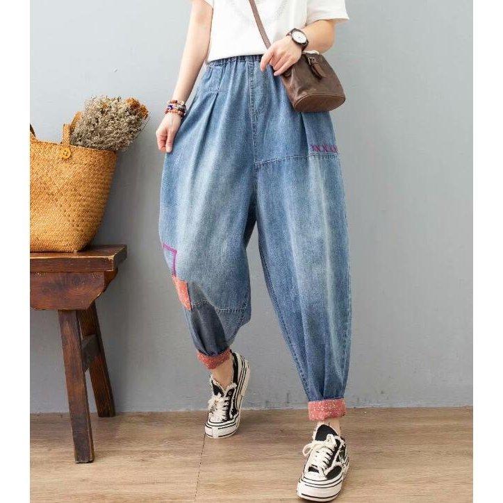 デニムパンツ レディース九分丈ジーパン デニムパンツ 春９分丈ジーンズ 夏 ロールアップ ボトムス 森ガール風 ズボン 刺繍パンツ ジーンズ 全店二点 超特価sale開催