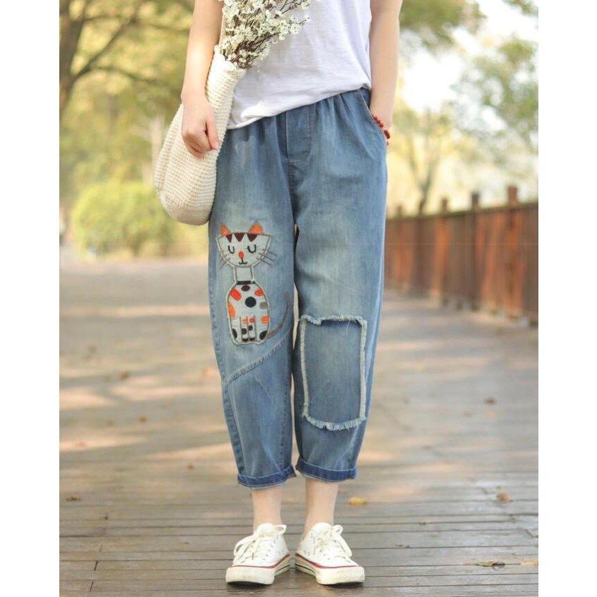 デニムパンツ レディース七分丈ジーパン デニムパンツ 春8分丈ジーンズ夏 パンツ デニムボトムス森ガール風ズボン 猫アップリケ刺繍ジーンズ全店二点 :dragon-store-otounj10288344:ドラゴンストア - 通販 - Yahoo!ショッピング デニムパンツ レディース七分丈ジーパン デニムパンツ 春8分丈ジーンズ夏 パンツ デニムボトムス森ガール風ズボン 猫アップリケ刺繍ジーンズ全店二点 :dragon-store-otounj10288344:ドラゴンストア - 通販 - Yahoo!ショッピング