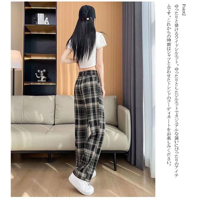 ガウチョパンツ レディース ワイドパンツ チェック柄 ウエストゴム